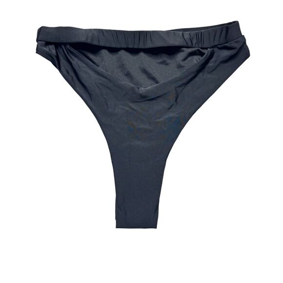 Black Cut Out High Rise Thong Swim Bottoms - Picture 2 of 6